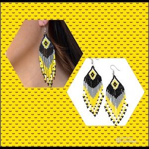 Yellow and black seed bead earrings